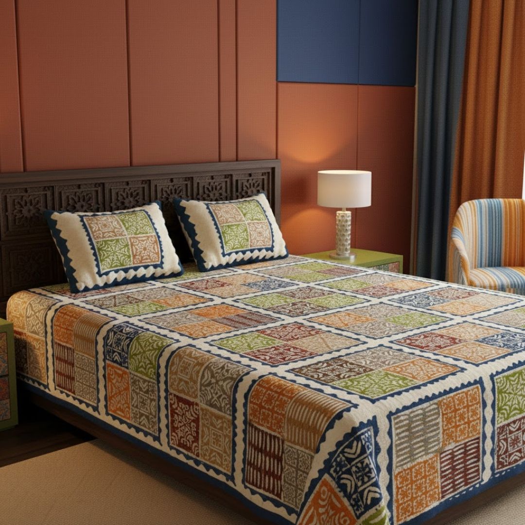 Double bedsheet Katha Barmeri Print